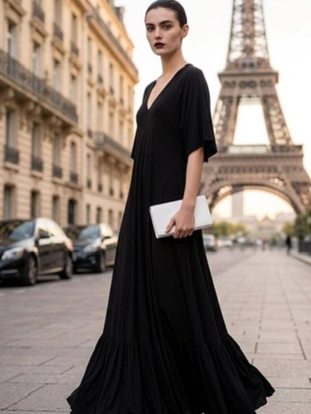 Vintage Black Cotton Maxi Dress Oversized Lagenlook Avant Garde Dolman Sleeve‎